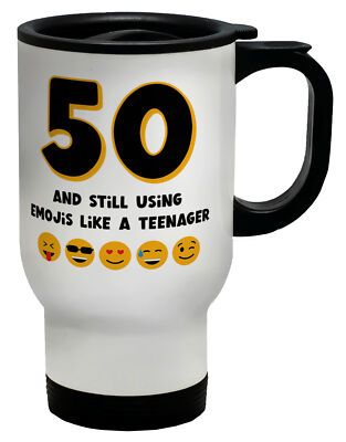 Lustiger 50. Geburtstag Travel Mug 50 Fifty & Still Using Emojis Tasse Geschenk