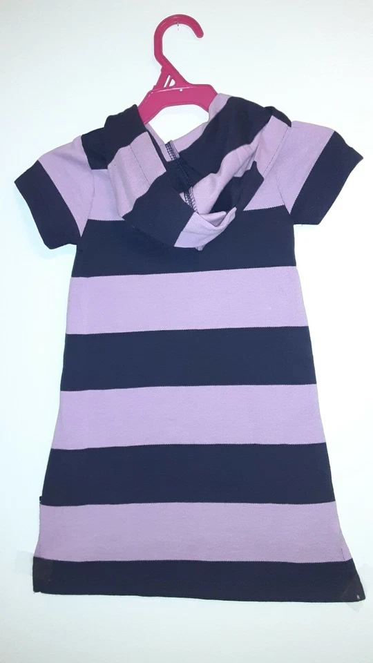 NWT Lilac & Navy Rugby Polo Style Dress W/ Hood Toddler Girl Sizes 2T - Image 2 of 4