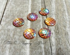 6 Mermaid Scale Cabochons 12mm Flatbacks Domed Dragon Scales Fairy Tale Orange