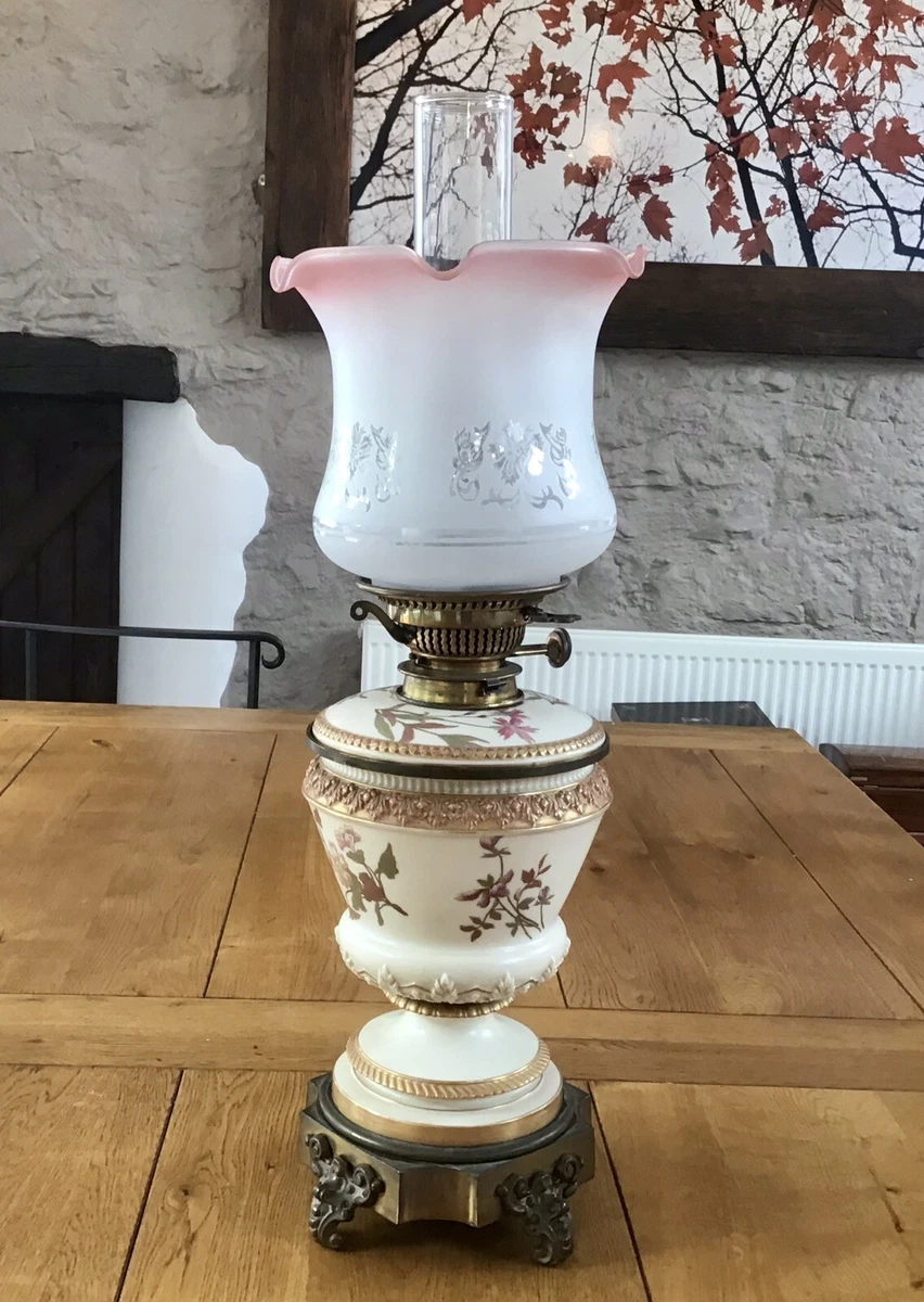 Antique Oil Lamp Royal Worcester Blush Ivory Circa 1891 Evered