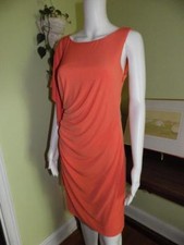 Calvin Klein Dress Draped Goddess Stretch Poly Jersey Dress Orange Mango Size 8