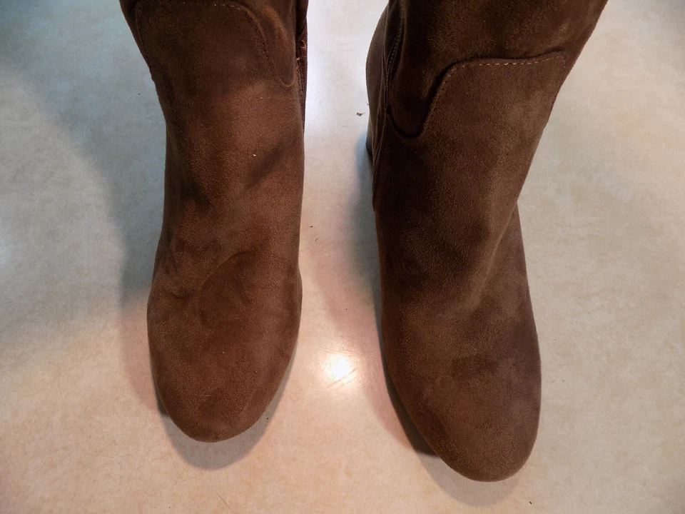 Kim Rogers Jenna2 Botas de Gamuza Sintética Hasta la Rodilla Marrón 3" Tacones Talla 11 M Cremalleras Laterales Foto 4 de 4