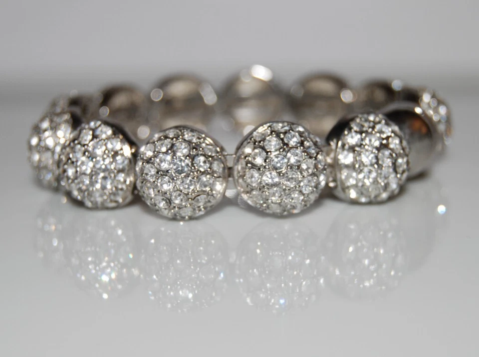 PULSERA BRAZALETE MAGNÉTICO ELEGANTE PASARELA ALTA COSTURA DIAMANTES DE IMITACIÓN PAVÉ TONO PLATA Foto 4 de 4