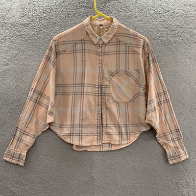 Free People Cutie Cropped Plaid Shirt Oversized Dolman Sleeve Top Size Small