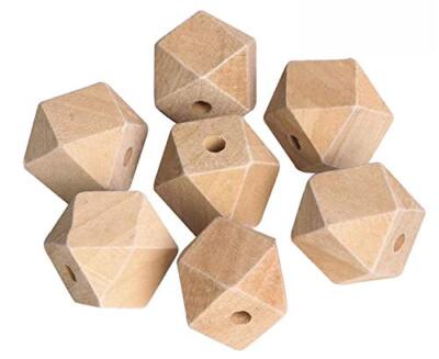 Penta Angel 100PCS/0.63'' Unpainted Faceted Geometric Wood Beads Unfinished 16mm