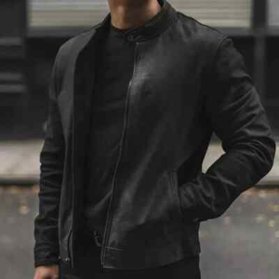 Black Men Jacket Suede Biker Handmade Leather Motorcycle Casual Stylish Real