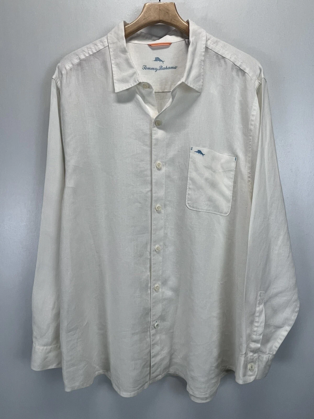 Mens Tommy Bahamas 100% Linen Button up Shirt Sz XXL VGUC Ivory Beach Vaca