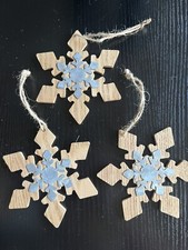 Wooden Snowflake Brown  Silver Hanging Christmas Tree Ornament Set x 3 NEW