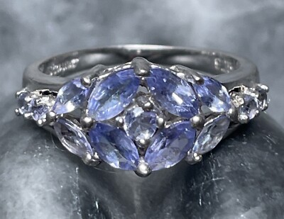 Stauer Tansanit Cluster Ring 925 Sterling Silber Größe 4,75