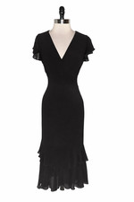 NEW TOMMY HILFIGER Size 10 Dress Black Ruffles Stretch Knit Midi Cap Sleeve