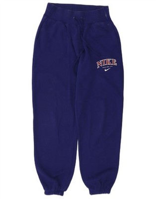 Nike Womens Graphic Tracksuit Trousers Joggers UK 6 XS Navy Blue Cotton AX01