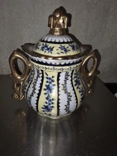 10" Tall LIMOGES  Blue, Yellow, White & Gold Floral Lidded 2 Handles Canister