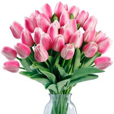 30 Pcs Fake Tulips Artificial Flowers Real Touch PU Faux Flowers Tulip Stems