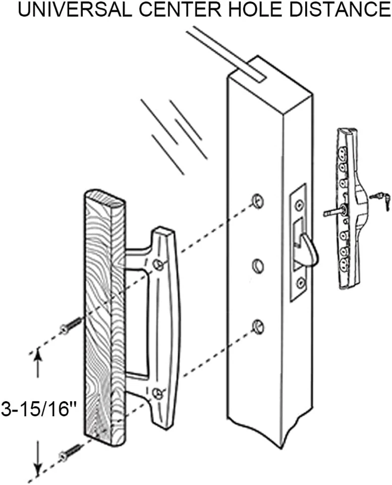 Juego de manijas de puerta correderas para patio con cerradura de mortaja, cilindro de llave y guardián,  Foto 3 de 4