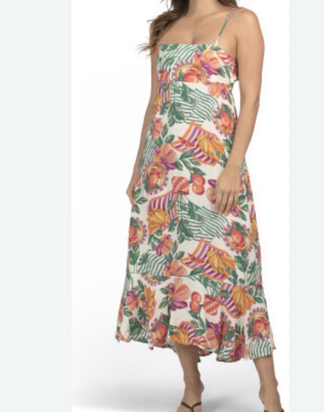 NWT Paper Heart Anthropologie Maxi Dress M Fruit Print Beachy Tie Back **Flaw