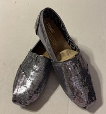 Toms Classic Sequin Glitz Slip-On Silver Womens Size 5.5