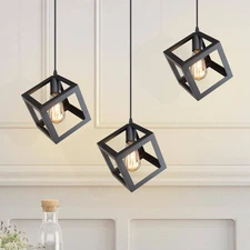 LNC Modern Industrial Matte Black Square Pendant 1-Light Minimalist Chandelier
