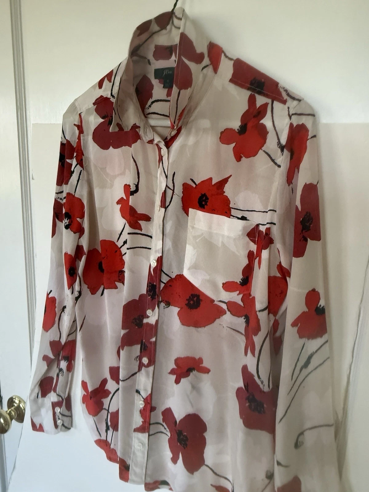 J Crew Sz 6, 100% Silk Poppy Print,