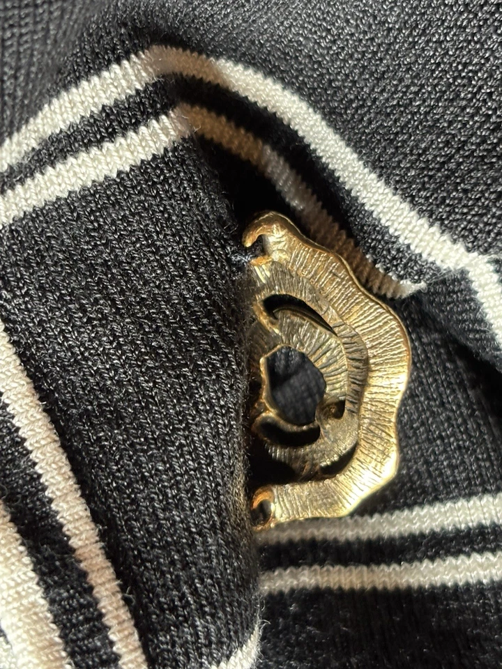 Cárdigan Suéter De Colección Oscar de la Renta Mujer S Mezcla Seda Rayas Metal Botones Foto 3 de 4