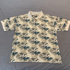 Tommy Bahama Polo Shirt Mens Medium White Blue Tropical Floral Print Cotton Golf