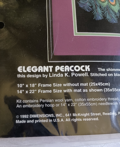 Dimensions Crewel Stickpackung Elegant Peacock Neu Versiegelt! Linda K. Powel - Bild 3 von 6