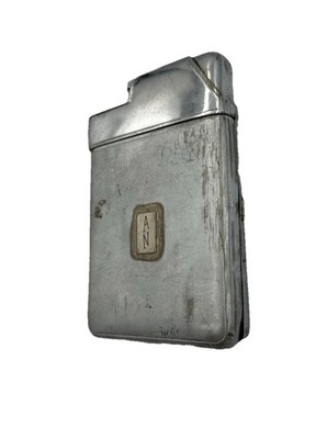 Vintage Art Deco Marathon Slide-A-Lite Silver Tone Cigarette Case Lighter  AN