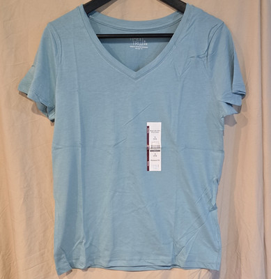 Time and Tru Women s V-Neck Relaxed Fit Pima Cotton Tee Blue Short Sleeve S