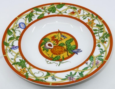 Hermès, France, La Siesta, Florals & Butterflies Yellow Rimmed Soup Bowl, 8 7/8''