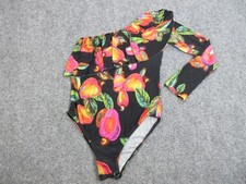 Farm Rio Bodysuit Womens Medium One Shoulder Long Sleeve Fruit Print Ruffle