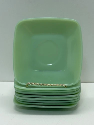 9 Vintage Fire King Jadeite Jadite Green Square Charm Saucers Only!