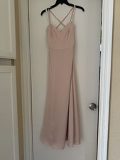 Azazie Women's Bridesmaid Dress Blush Spaghetti Strap With Corset Back Size 2