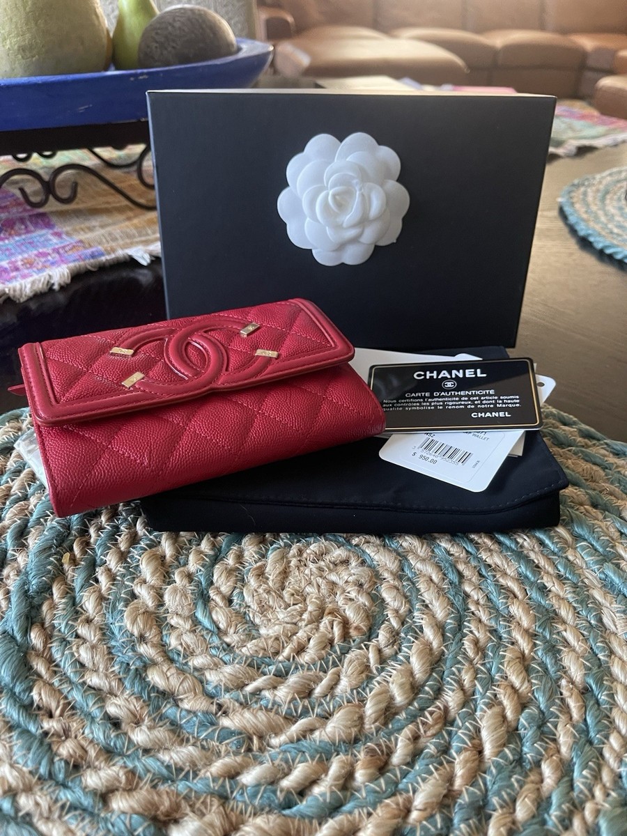 Chanel Red Camellia Card Holder CHANEL Vintage Clutch Bag Long