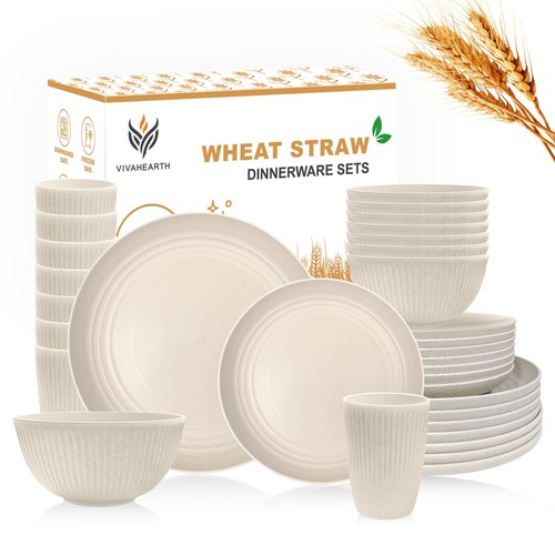 32-Piece Wheat Straw Dinnerware Sets Dishes for 8 Unbreakable Plates Bowls Cups