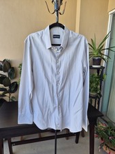 Emporio Armani Mens Button Shirt XL Light Blue Striped Cotton