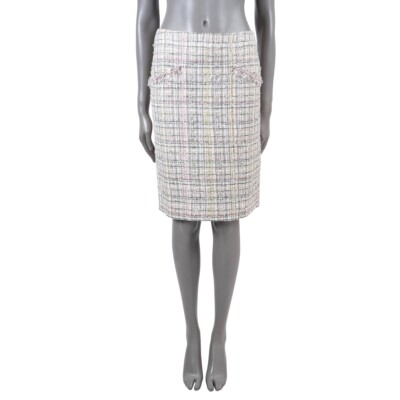 CHANELスカート 69378 auth CHANEL multi pastel 2005 05P FRINGE TWEED Skirt