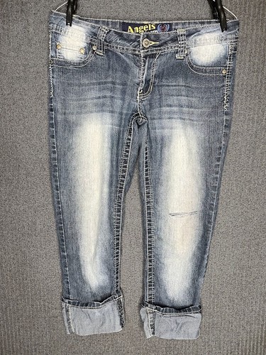 Angels Jeans Damen 5 blau Denim Y2k Grunge Distressed Style Freizeit Capri