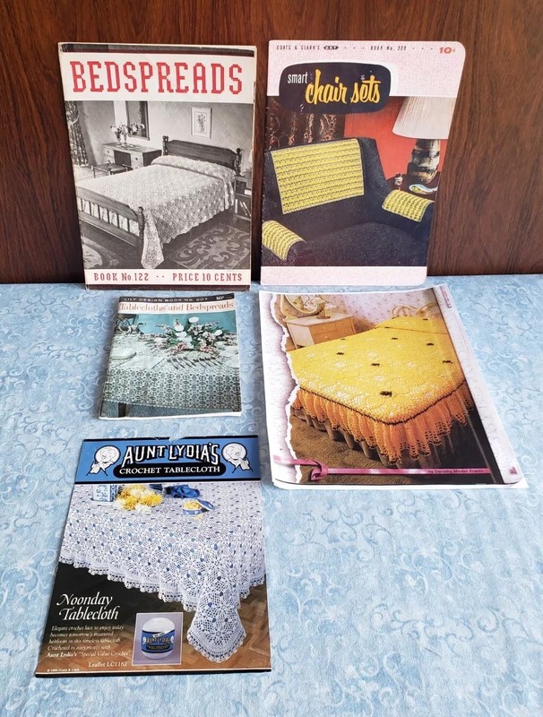 Vintage LOT 5 CROCHET Bedspreads Book #122~Tablecloths #207~Smart Chair Sets 309