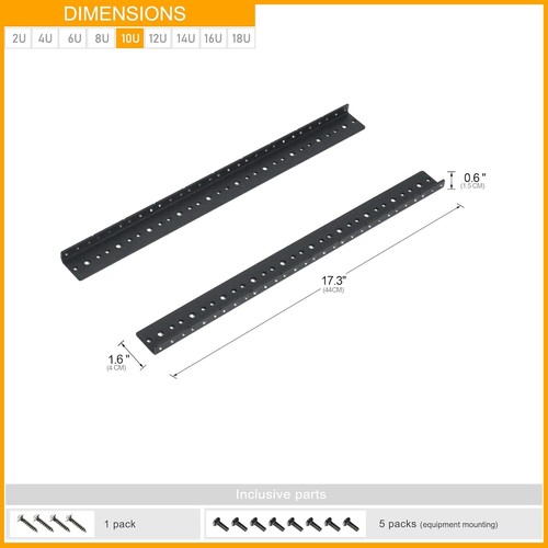 RIVECO 2-Pack 10U Rack Rails with Tapered Holes for Wooden Cabinets - Picture 5 of 9