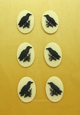 3 Pairs L&R Facing GOTH CROW RAVEN on IVORY Color 25mm x 18mm Halloween CAMEOS