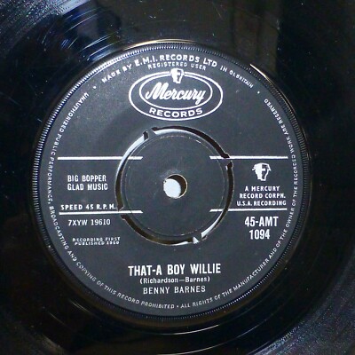 Benny Barnes TEEN country 45 That-A Boy Willie on U.K Mercury STRONG VG+ JR 2320