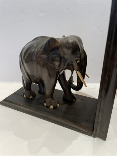 PAIR OF ANTIQUE CARVED EBONY ELEPHANT BOOKENDS - Picture 5 of 10