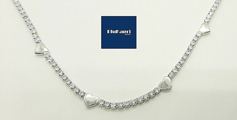 Collana GIROCOLLO donna in Argento 925 tennis CUORI zirconi bianchi - Immagine 2 di 4