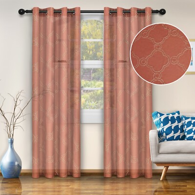 Moroccan Geometric Trellis Sheer Window Curtain Panel Set