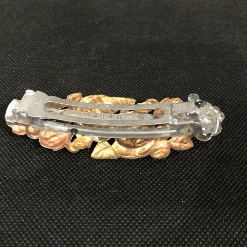 Artisan Art Nouveau Style Floral Rose White Gold Pink French Metal Hair Barrette - 第 9/10 張圖片