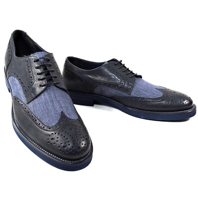 RENZO MERCURI   MEN'S NAVY BLUE LEATHER COMFORT FASHION OXFORD SHOES, 42.5 EU