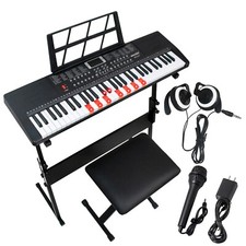 61 Key Digital Light Up Music Piano Keyboard Headphones Microphone w/Piano Stand