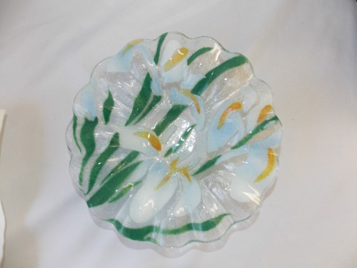 SYDENSTRICKER Calla Lilie verschmolzene Kunstglasschale 6 1/2" weiß grün Blumen gekräuselt - Bild 13 von 15