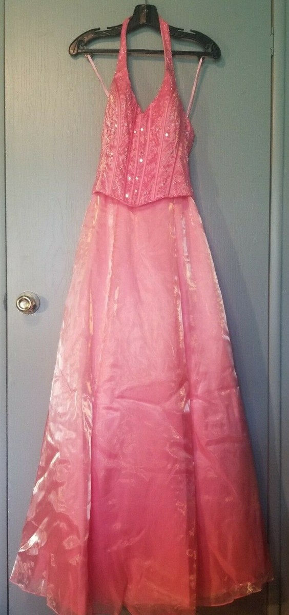 mock 2 piece formal dress Precious Formals - Peach Halter Gown Size 6 boning