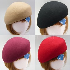 VINTAGE Wool Felt Women Pillbox Cadet Ladies Beret Cloche Hat  57cm  Black Red