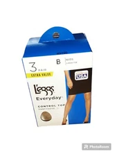 NEW L'eggs 3 Pair Everyday Control Top Sheer Toe Pantyhose Nude SIZE B